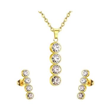 Imagem de Conjunto De Joias Femininas Em Aço Inoxidável Com Flor E Zircônia Cúbi