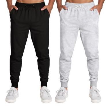 Imagem de Calça Masculina Moletom Flanelada Slim Bolsos Algodão Kit 2 - Samcro, 