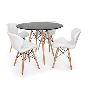 Imagem de Kit Mesa Jantar Eiffel 120cm Preta + 04 Cadeiras Slim - Branca - Magaz