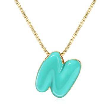 Imagem de KissYan Colar com letras de bolha, banhado a ouro 14 K, pingente de caixa com inicial de balão colorido, joia delicada para presente, Adjustable, Cobre, Sem Pedra Preciosa