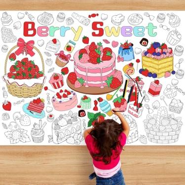 Imagem de Zyloon Strawberry Giant Coloring Poster Toalha de mesa Berry Sweet Birthday Party Decorações - Sorvete de morango, cartaz de colorir grande, páginas de toalha de mesa, papel de desenho DIY (110 x 80