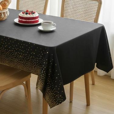 Imagem de Toalha de mesa descartável à prova d'água, toalhas de mesa de plástico de confetes de bolinhas douradas, capas de mesa descartáveis para comemorações de aniversário de aniversário, 137 x 272 cm (preto