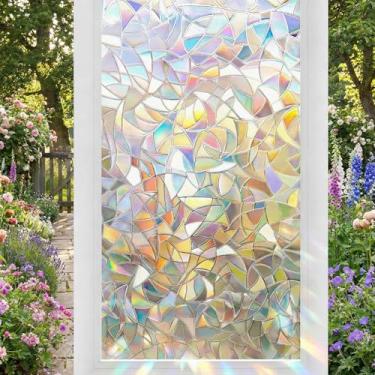 Imagem de 1 pacote com película de janela de privacidade de vidro arco-íris com aderência estática removível com bloqueio UV para banheiro, escritório, casa, móveis, portas, 29 x 100 cm