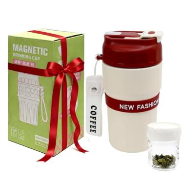 Imagem de Copo magnético para infusor de chá com filtro destacável, garrafa de água de aço inoxidável isolada de 473 g/480 ml para chá de folhas soltas, chá gelado, café, preparação de um toque, presente para
