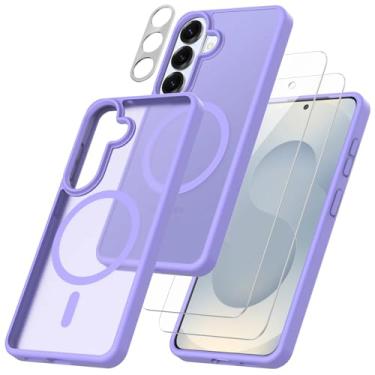 Imagem de Capa para Samsung Galaxy A57 5G com 2 películas de vidro temperado com 1 protetor de lente de câmera, compatível com suportes magnéticos, capa protetora à prova de choque (roxa)