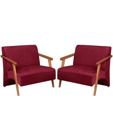 Imagem de Poltrona Namoradeira Venus Braço Madeira Maciça Suede Unidecor Bordô