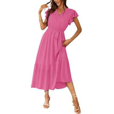 Imagem de Vestido PRETTYGARDEN Envelope Decote V Babados Cinto Longo - M