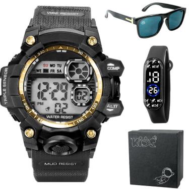 Imagem de Relogio Prova Dagua Digital + Oculos Sol Protecao Uv Qualidade Premium Menino Presente Data Silicone