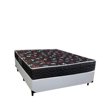 Imagem de Cama Box Casal Colchão Espuma D28 Branco + Base Casal  Preto