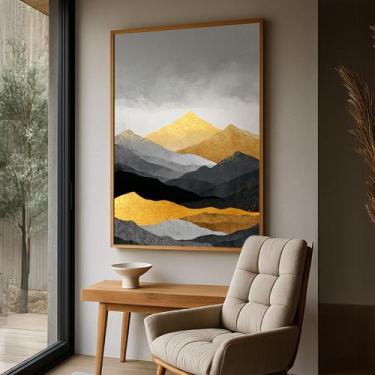 Imagem de Quadro com Moldura e Acrilico Cristal Vidro Montanhas Douradas para Sa