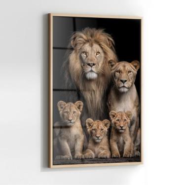 Imagem de Quadro com Moldura e Acrilico Cristal Vidro Leoes 3 Filhotes para Sala