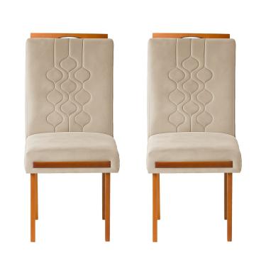 Imagem de Kit 2 Cadeiras Estofadas de Jantar Tulipa  - MDF em Veludo Pés em Madeira - Vintage Decor