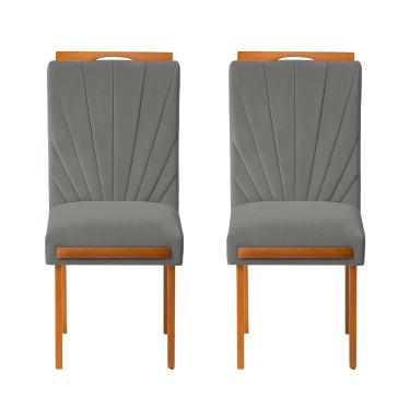 Imagem de Kit 2 Cadeiras Estofadas de Jantar Lótus - MDF em Veludo Pés em Madeira Eucalipto - Vintage Decor