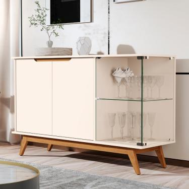 Imagem de Aparador Buffet com Vidro 3 Portas e Pés Em MDF JB Móveis - Off White