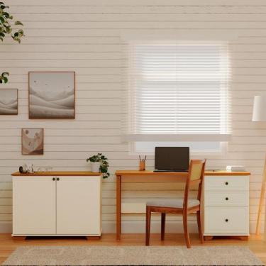 Imagem de Conjunto 2 Peças Escrivaninha e Armário 2 Portas Pés em Madeira Maciça