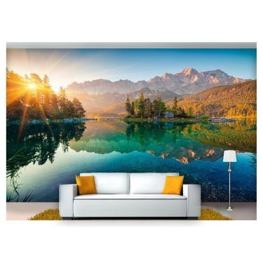 Imagem de Papel De Parede Lago Montanha Céu Água Sol 3D  Nlk145