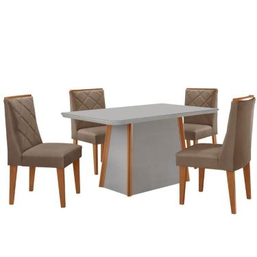 Imagem de Mesa Jantar Diane 120cm Tampo Mdf E Vidro 4 Cadeiras Isadora Moderna Veludo Capuccino Off White Naturale Serigrafia