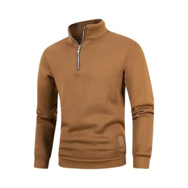 Imagem de Suéter Casual Masculino Slim Fit Leve Com Zíper De Um Quarto E Gola Al