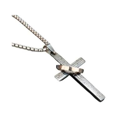 Imagem de Colar Masculino E Juvenil De Aço Inoxidável Com Pingente De Cruz E Cír