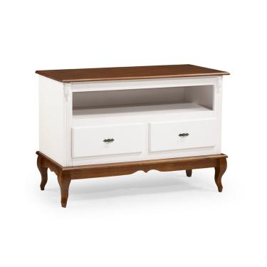 Imagem de 	Rack para Sala com Pés Luis XV 2 Gavetas e Nicho 60502 Linz Móveis - Branco/Imbuia Glazer