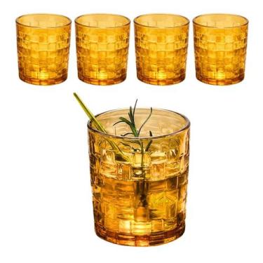 Imagem de Kit 4 Copo Baixo De Whisky Âmbar Wall Vidro Drink Luxo 280mL - DOLCE H