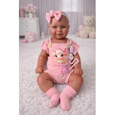 Imagem de Boneca Bebê Reborn Sophia Negra 52cm Com Enxoval Rosa - Mundo Kids