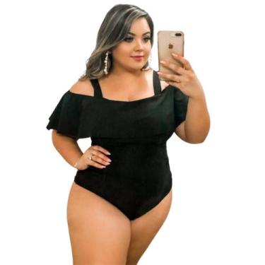 Imagem de Body Ciganinha Maio Plus Size Babado Feminino Maiô Cor:PretoGenero:Fem