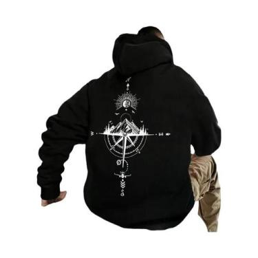 Imagem de Hoodie Vintage Masculino Com Estampa De Bússola, Alta Qualidade, Manga