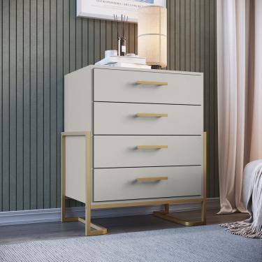 Imagem de Cômoda Multiuso com 4 Gavetas Destaques Arena/Dourado