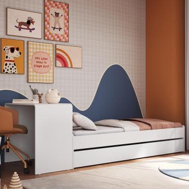 Imagem de Cama Solteiro Infantil com Auxiliar 188x78cm Escrivaninha Infix Branco C06 - Mpozenato