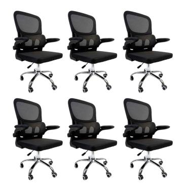 Imagem de Kit 6 Cadeiras de Escritório Diretor Oficial Atenas sem Apoio Preto