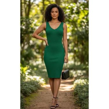 Imagem de Vestido Midi Canelado Tubinho Com Zíper  Elegância e Confor - Congratu