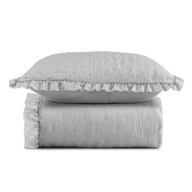 Imagem de Kit Colcha Cobre Leito 200 Fios Solteiro 2 Peças Bella Babado 100% Pol