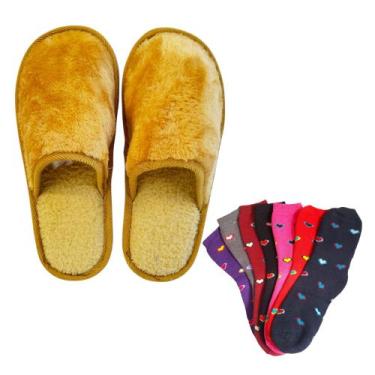 Imagem de Pantufa de Pelúcia Fofa + 2 Pares de Meias Para Frio Inverno - LW Gift