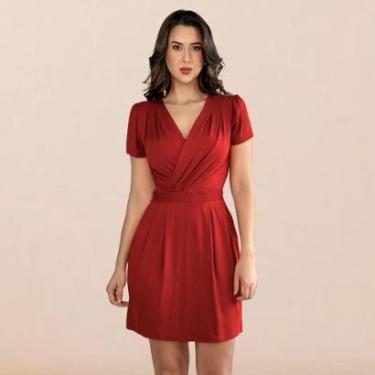 Imagem de Vestido Curto Decote Transpassado Envelope Soltinho Acinturado Manga Curta-Feminino