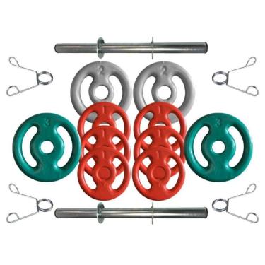Imagem de Kit com Barras de Halteres e Anilhas Emborrachadas - 16 Kg-Unissex