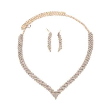 Imagem de Conjunto De Joias De Noiva Com Strass Para Mulheres, Colar, Brincos, C