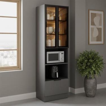 Imagem de Paneleiro de Cozinha 70cm com Iluminacão e com Rodapé 2 Portas com Vid