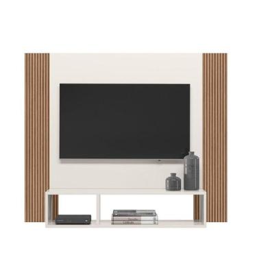 Imagem de Painel Suspenso Para Tv 1,20x100 cm Off White Cristal/Ripado Madeira -