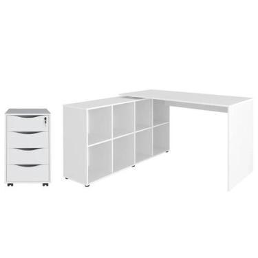 Imagem de Mesa Escrivaninha em L Eron e Gaveteiro com Rodízios Mity A06 Branco -