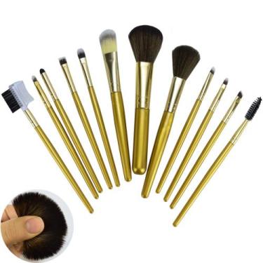 Imagem de Kit 12 Pincéis Para Maquiagem Luxo Dourado CBRN10998 - COMMERCE BRASIL