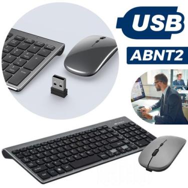 Imagem de Kit Teclado Mouse Smart Sem Fio 2.4g Recarregável Wireless USB Com Tec