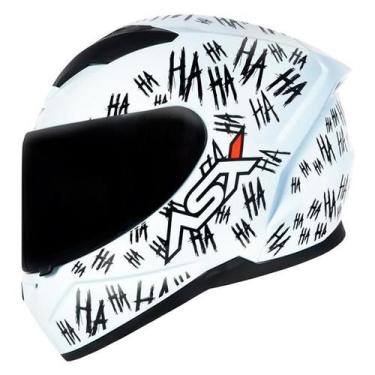 Imagem de Capacete Asx City Fun Haha Brilho Branco Com Preto Esportivo Moto, 60