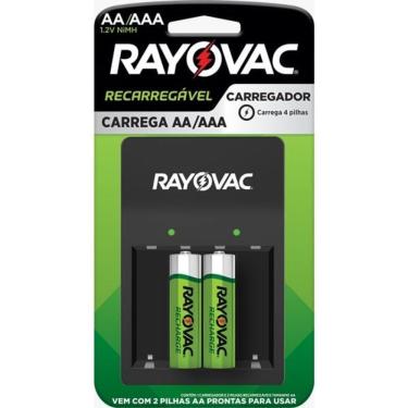 Imagem de Carregador de Pilhas Aa Aaa Sm-4 Usb com Desligamento Automático Led e Pilhas Inclusas Rayovac