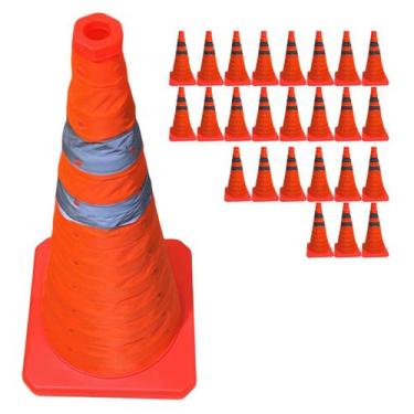 Imagem de Cone Retratil Kit 25 Uni Flexivel Aviso Seguranca Obra Baliza Estrada 