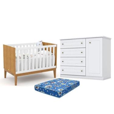 Imagem de Kit Berço Americano Unique Freijó MDF Colchão Incluso Branco