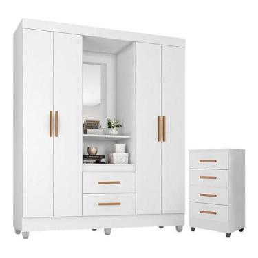 Imagem de Guarda Roupa Casal Capela com Cômoda 4 Gavetas Lite Branco Brilho - Mó
