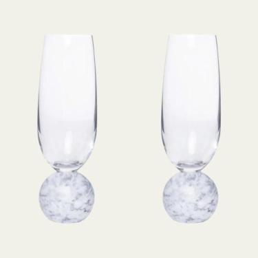Imagem de 2 Taças para Espumante em Mármore Branco e Cristal 210ml - Mart