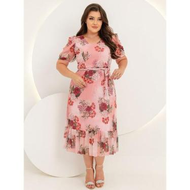 Imagem de Vestido Midi Tule Estampado Plus size Evangelico - Ramessés, Coral, M
