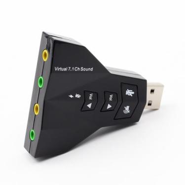 Imagem de Placa De Som Usb Adaptador Áudio 7.1 Com - P2 P3 Pc Notebook - ExBom
